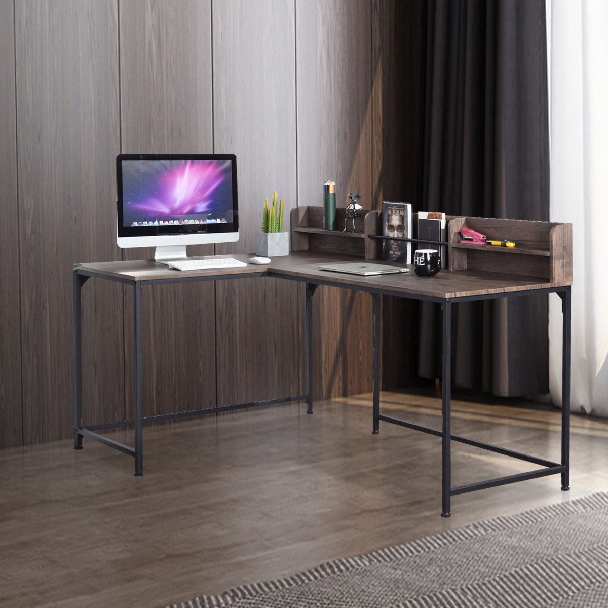 Debanhy Writing Desk Modern Office Desk with 4 Drawers 17 Stories Color (Top): Walnut