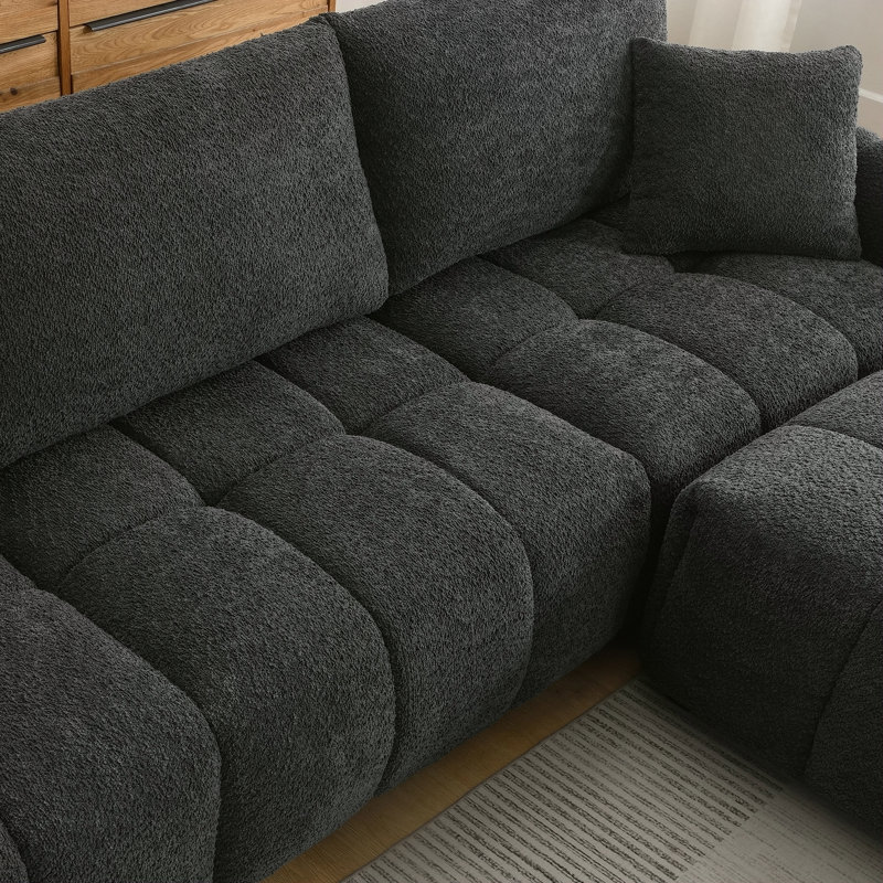 110 Inch Modular Sectional Sofa With Extra-Large Seat, Movable Ottoman, High Density Foam, Free Combination, Sturdy Metal&Wood Frame, Boucle Fabric, Available In 3 Colors