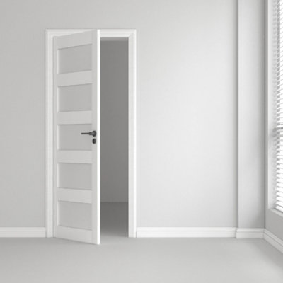 24*5*80 Inch 5-Panel White Frosted Glass Door Solid Wood French Doors