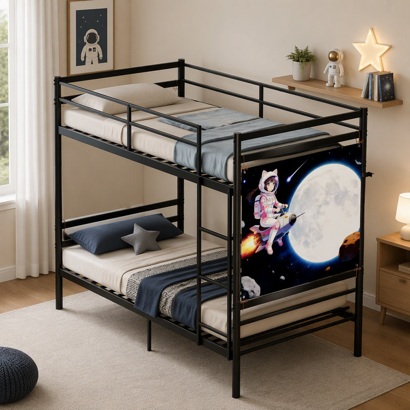 Bunk Bed with Ladder and Guardrail