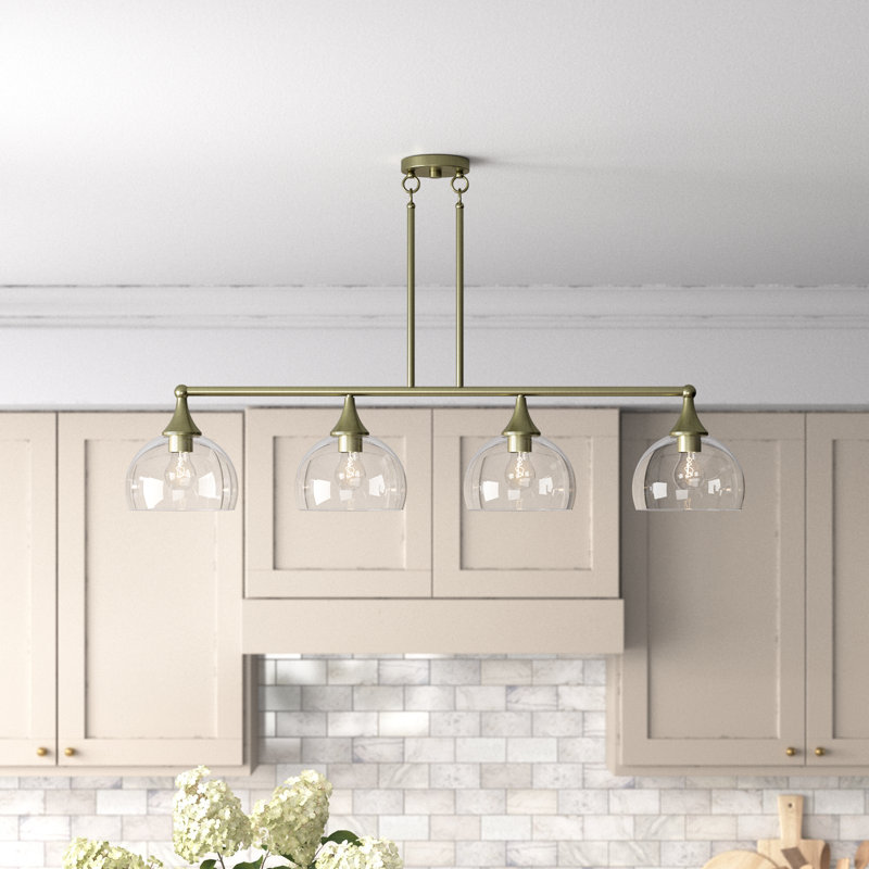 Gorsuch 4 - Light Dimmable Kitchen Island Linear Chandelier, Antique Brass