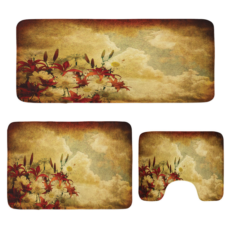  Ensemble de 3 tapis rétro en forme de U et tapis rectangulaires brun clair orange