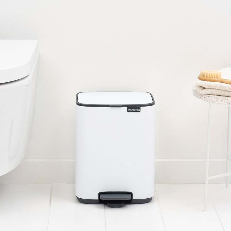 Brabantia Bo Pedal Bin, 7 L, 31cm H x 24.2cm W x 24.3cm D, White