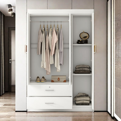 3-Door Mirror Wardrobe With Shelves
