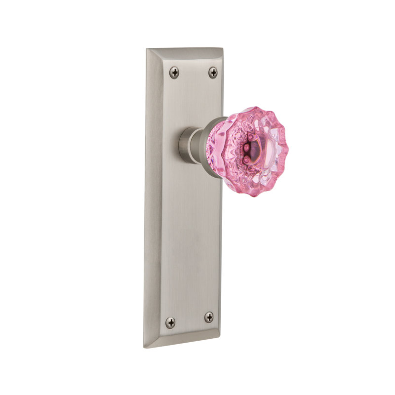 Plaque avec bouton de porte rose New York New York, Nickel satiné