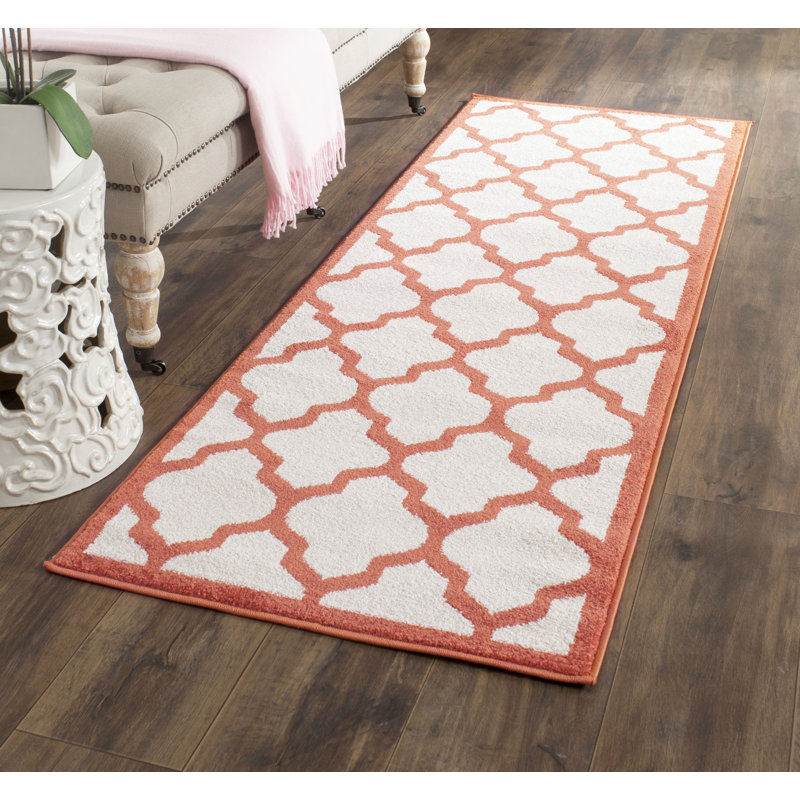 Ammundsen Geometric Beige/Orange Indoor / Outdoor Area Rug, Runner 2'3" x 9'