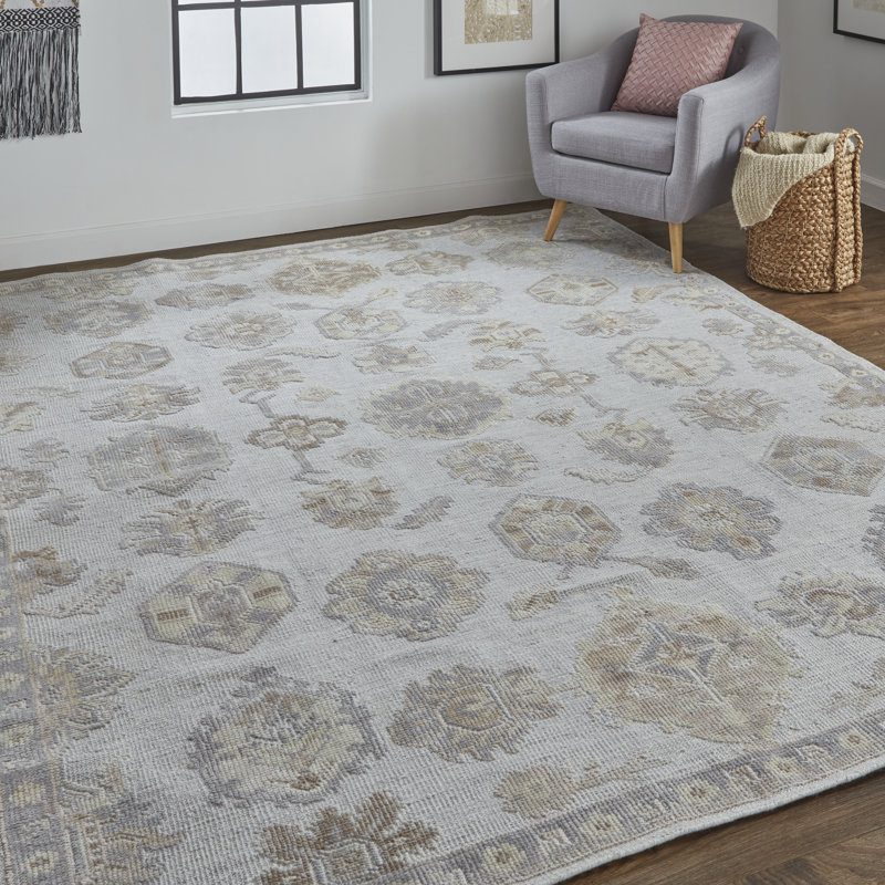 Wendover Hand Knotted Oriental Area Rug in Gray, Rectangle 8' x 10'