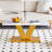 This Elegant Table Combines Durability With A Sleek Design- Featuring A Tempered Glass Tabletop With Stickers And Golden MDF Pillars, Perfect For Living Rooms And Dining Rooms