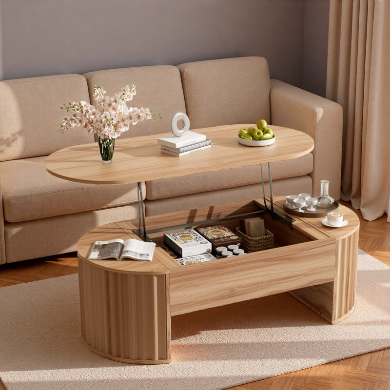 Table basse à plateau relevable 47,2 po avec compartiment caché, partiellement assemblée, Marron clair