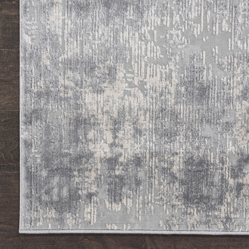 Ivory and Silver Abstract Rectangular Area Rug 7'10" x 10'6"