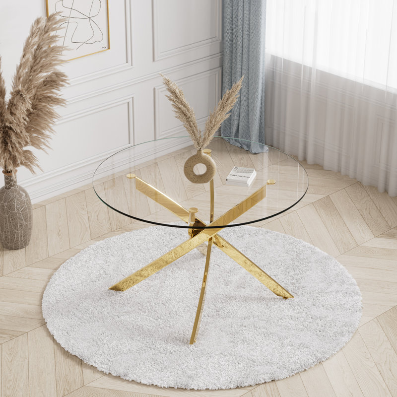 Round Glass Dining Table for 4 Tempered Glass Top Modern Small Round Dining Table Clear Circle Kitchen Table for Kitchen Office Living Room Dining Room