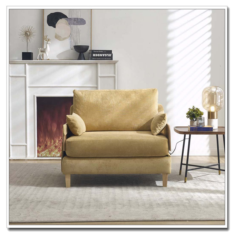 Chenille Upholstered Convertible Chair, Mustard yellow
