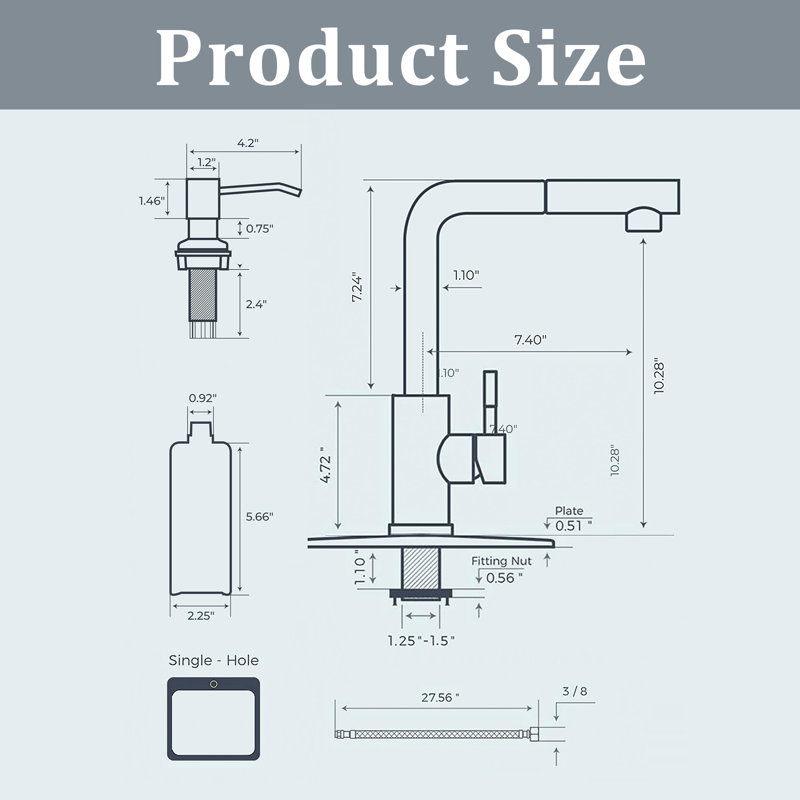Kitchen Faucet With Soap Dispenser, Single Handle Pull-Out Faucet, Suitable For Kitchen Sink And Laundry Room., Chrome