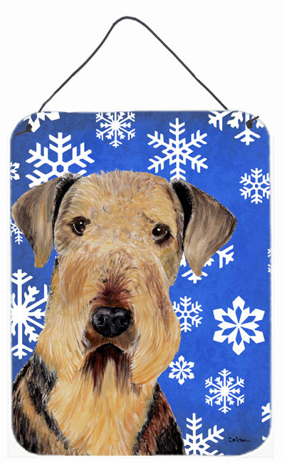 Impression sur plaque de noël winter neiges, Airedale terrier (beige)