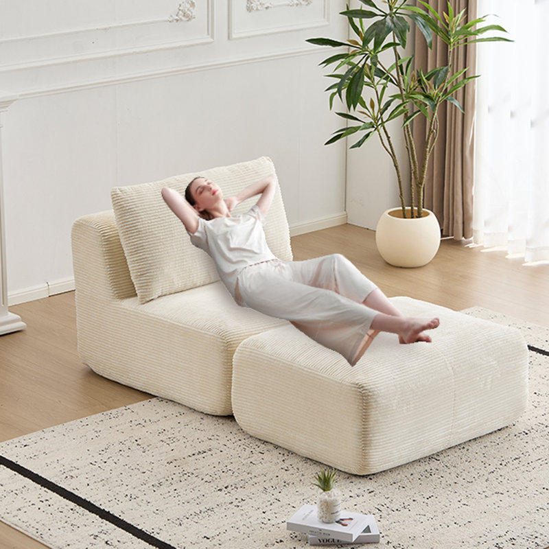 Canapé modulaire en mousse à mémoire de forme moderne, méridienne simple pour le salon, canapé modulaire Cloud pour animaux de compagnie, tissu en velours côtelé, repose-pieds mobile, aucun assemblage requis, beige