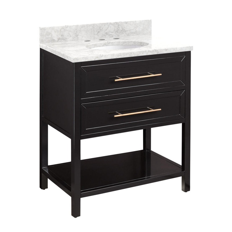 30" Robertson Single Bathroom Vanity Set with Oval Undermount Sink, 8" Widespread, Carrara Marble, Black