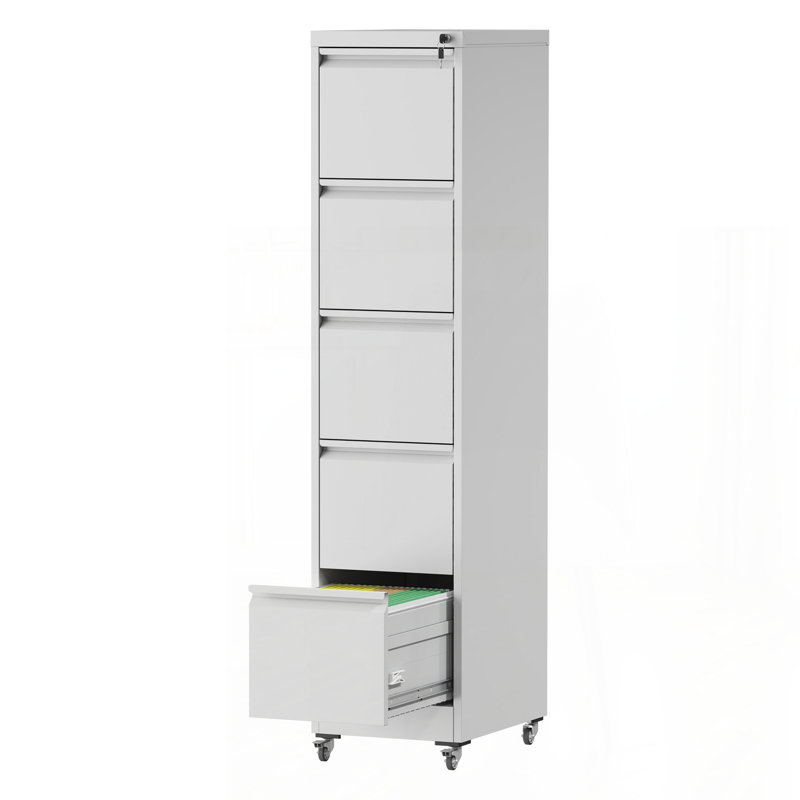 5 Drawer Metal Vertical File Cabinet with Lock on Wheels for Home Office,Heavy Duty Metal Storage Cabinet for A4/Letter/Legal Size Files, 17.71"D*15.16"W*64.17"H