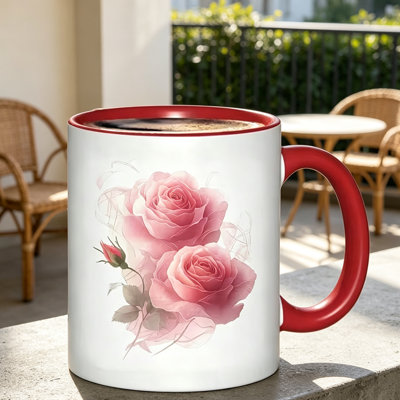 A Charming Ceramic Coffee Mug Featuring Romantic Pink Roses, Tea, Milk,This Reusable Cup Makes an Excellent Birthday Gift for Friends And Is Enjoying Leisurely Moments.