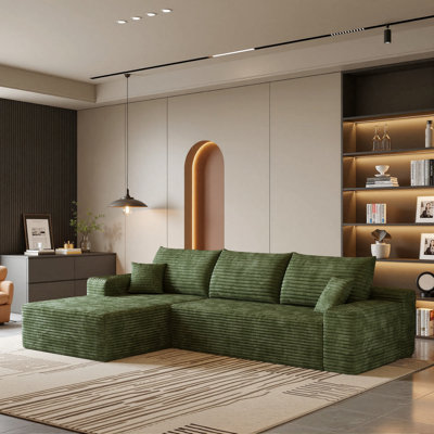 108" Modular Sectional Sofa For Living Room Modern L-Shape Cloud Couch Compression Upholstered Corduroy Fabric Deep Seat With Chaise