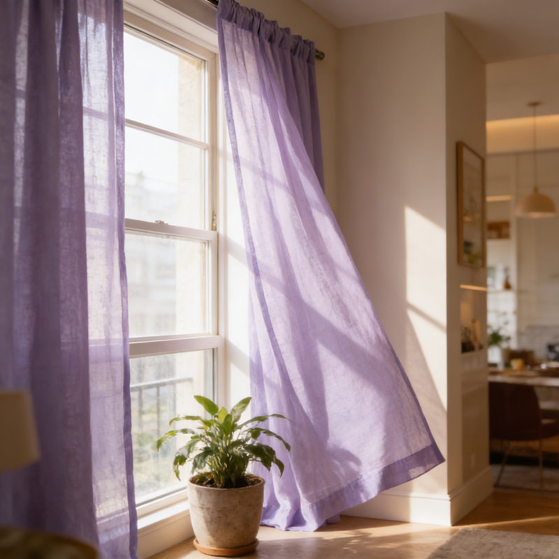 Rayna Semi Sheer Curtain Panel Pair, Lilac, 52" W x 84" L
