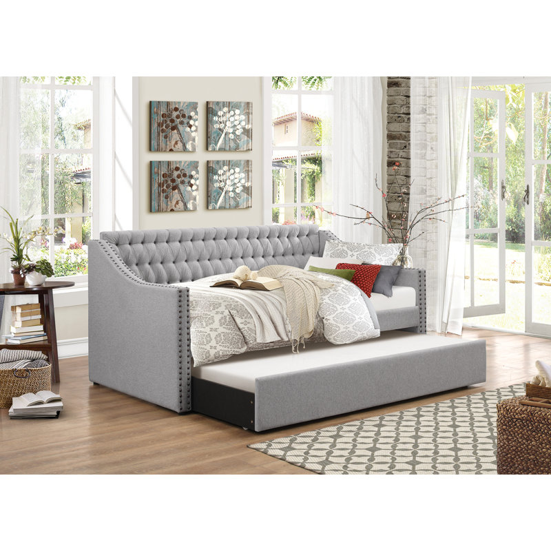 Miaja Daybed, Daybed, Upholstered Bed with Trundle, Gray, Full/Double