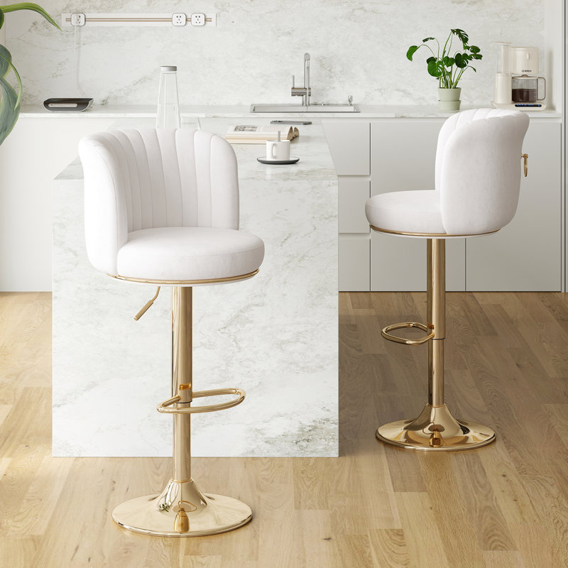 Upholstered Adjustable Height Counter Stool, Beige