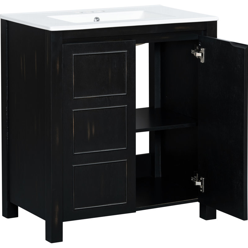 Meuble-lavabo rustique de 30 po, lavabo en céramique, poignées de porte dissimulées, fermeture en douceur, portes à assemblage rapide, facile à nettoyer et à entretenir