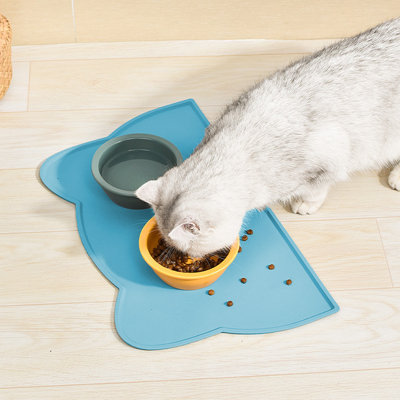 Non Spill Non Slip Waterproof Easy Clean Silicone Pet Placemat, 17.32x9.45x0.39 in, Blue