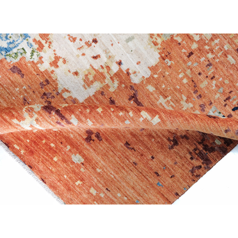 Hand Knotted Wool Area Rug in Rust