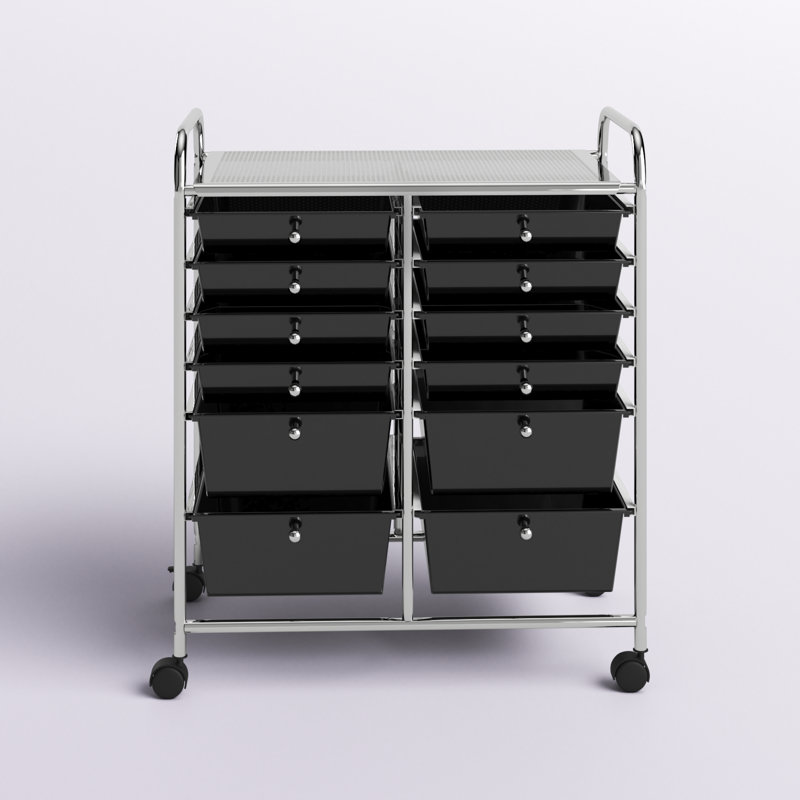 Commode de rangement roulante 12 tiroirs Perao, Noir