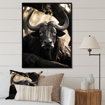 «Gray Buffalo Serenity In Shadows», reproduction d'art animalier