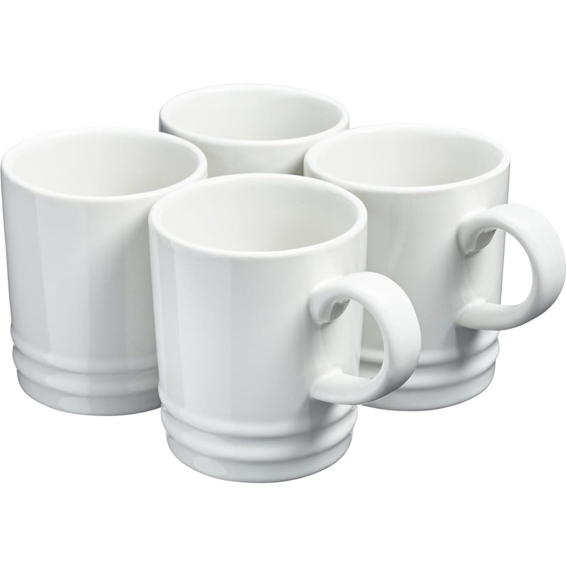 Set of 4 Stoneware Mug Set 350ml Drinking Cups, White