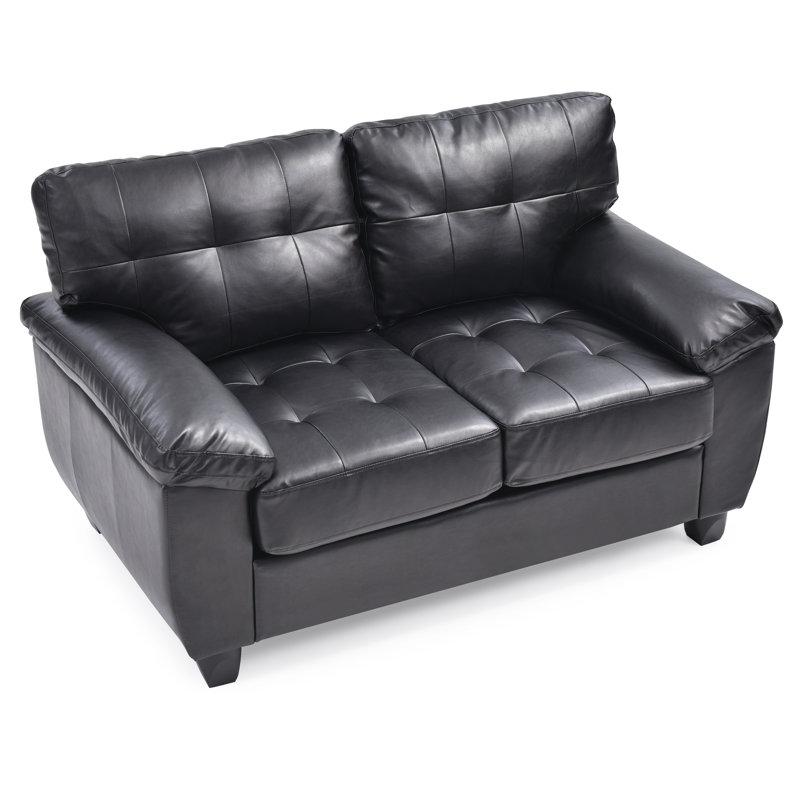 Baese 57'' Faux Leather Loveseat, Black Faux Leather