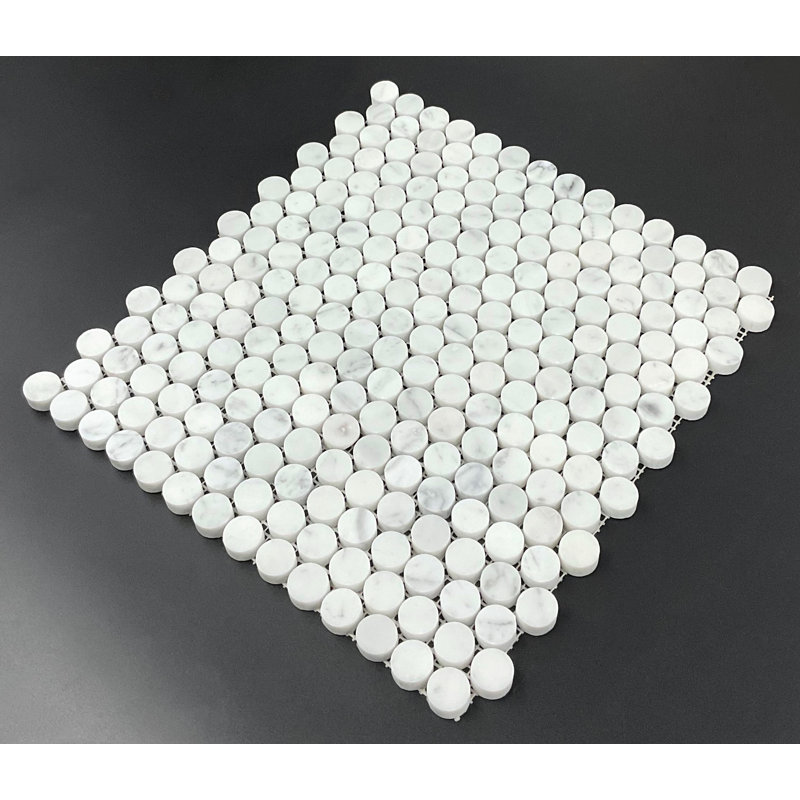 0.75" x 0.75" Natural Stone Penny Round Mosaic Wall & Floor Tile, White Carrara