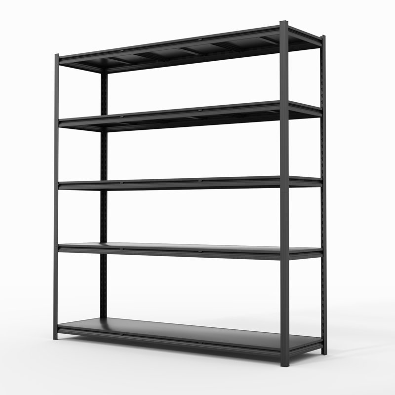 Étagère réglable réglable en tôle d'acier robuste avec colonnes cachées, 78" H x 60" W x 20" D, Black