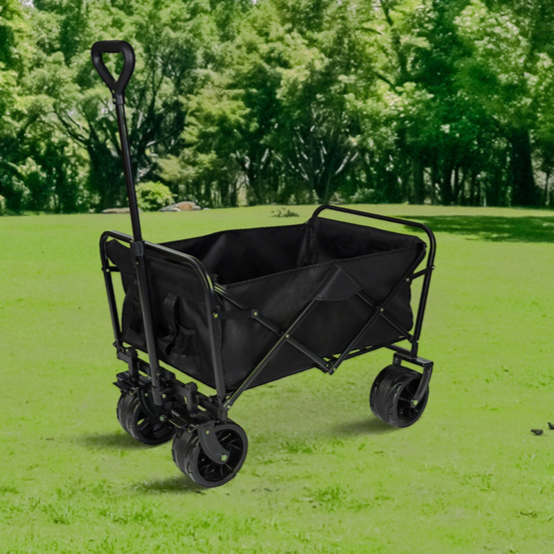 Black Heavy Duty Folding Garden Wagon with Adjustable Handles