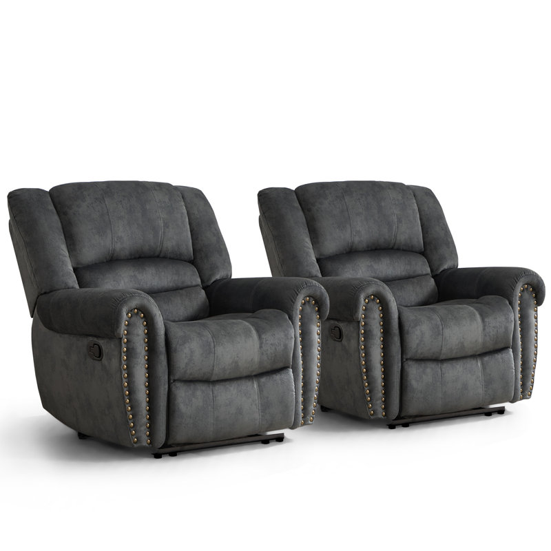 Fauteuil inclinable manuel très doux et surdimensionné de 40,9 po de largeur avec garniture cloutée (ensemble de 2)