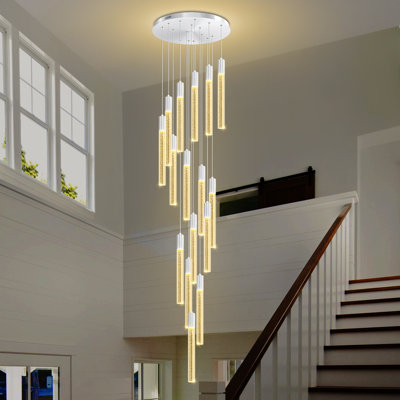 16-Lights High Ceiling Crystal Chandelier Silver