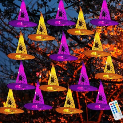 Halloween Decorations Witch Hat, 8 Pcs Hanging Lighted Glowing Witch Hat Decorations, Halloween Lights String With 8 Lighting Modes, Halloween Party Indoor Outdoor Yard Tree Decorations