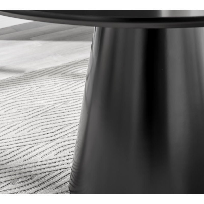 Edzard Statement Pedestal Round Dining Table Set & 4 Luxury Faux Leather Dining Chairs, Black, White