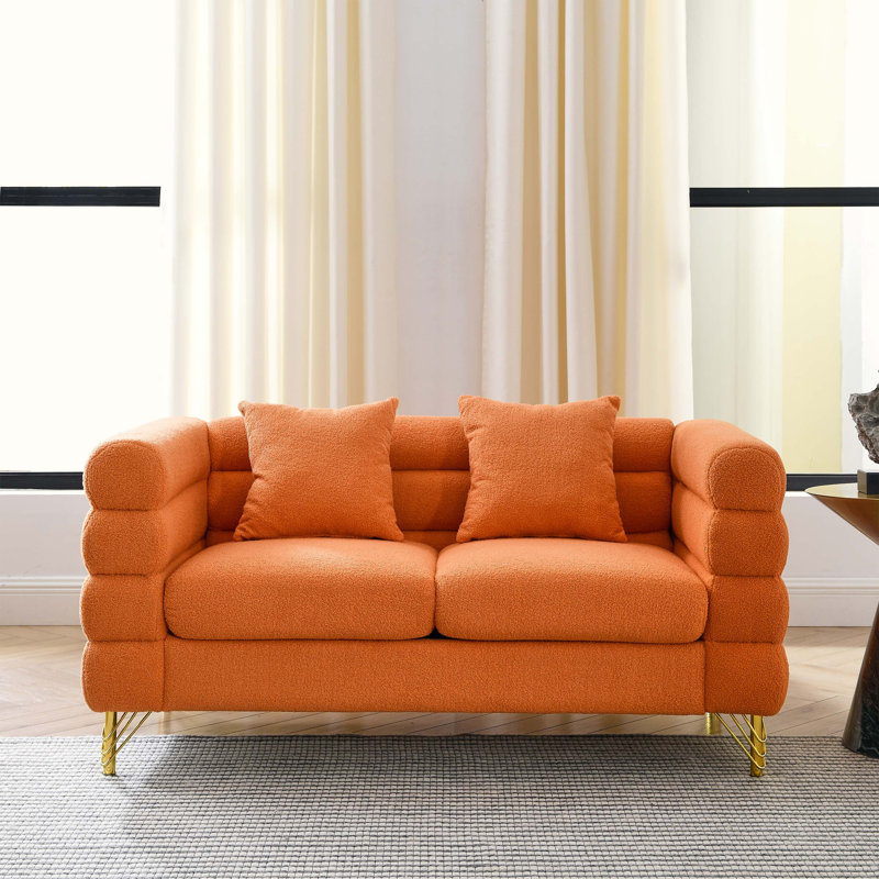 60''Modern Teddy Oversized 2 Seater Sectional Sofa, Orange 100% Cotton, 28" H x 60" W x 32" D
