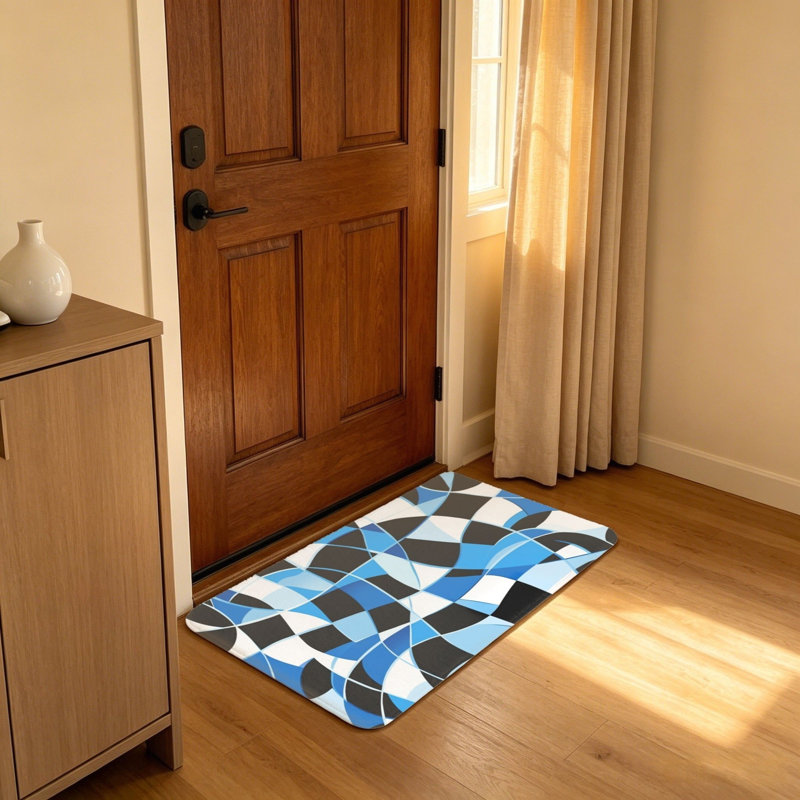 Tapis de bienvenue gaufré à motif damier bleu et blanc 20 po x 32 po