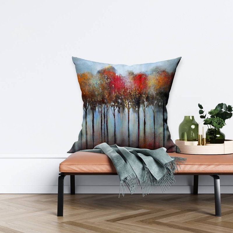 Abstract and colorful forest - 26"x26" Throw pillow - Poly twill - Print on demand, Blue/Red/Orange