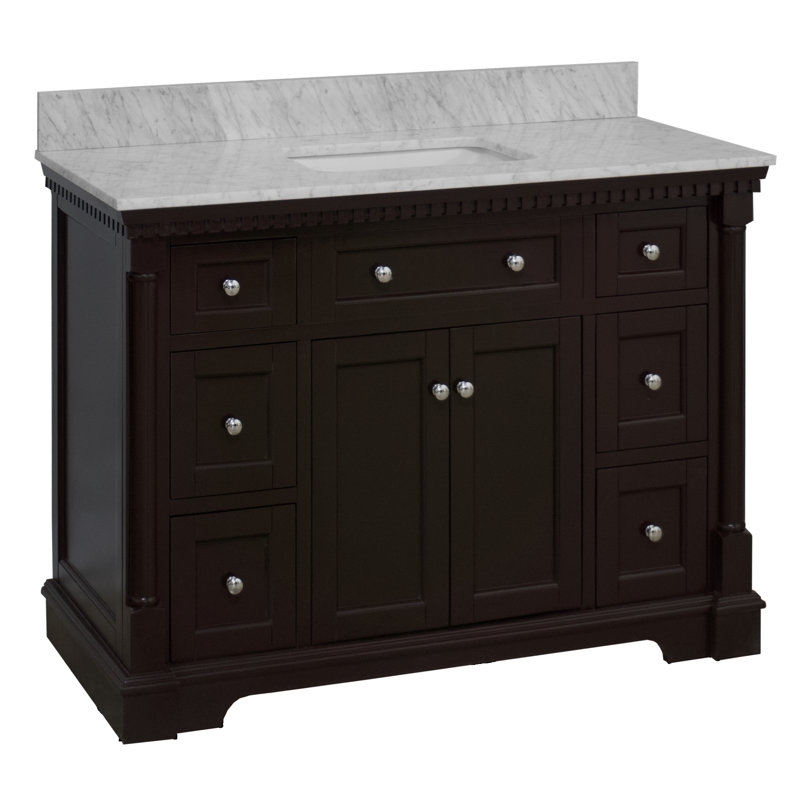 Fossen 48" Single Bathroom Vanity with Chocolate Cabinet and Carrara Marble Countertop, Chocolate, Carrara Marble