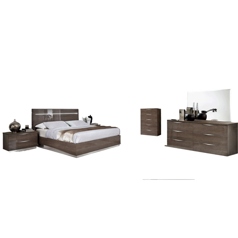 Silver Birch Bedroom Set With Double Dresser, King, 6 Pcs: Bed, Chest, Dresser, Mirror, 2 Nightstands