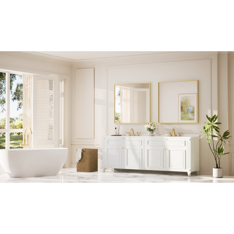 Bathroom Vanity Mirror with Aluminum Frame and Tempered Glass, Brushed Gold, Square, 36" x 36"