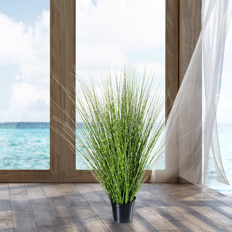 Herbe zébrée artificielle en pot de démarrage, H 30 po x l 14 po x P 14 po