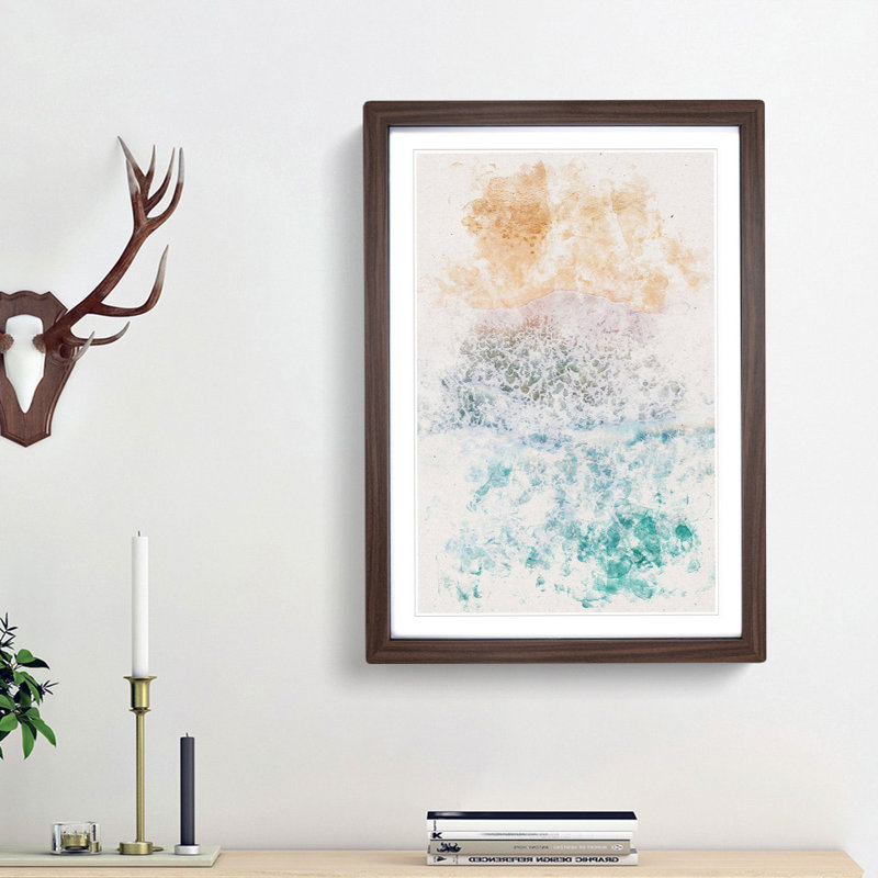 Beach In Hawaii Abstract Watercolour - Picture Frame Graphic Art, Walnut Framed, 87cm H x 62cm W x 2cm D