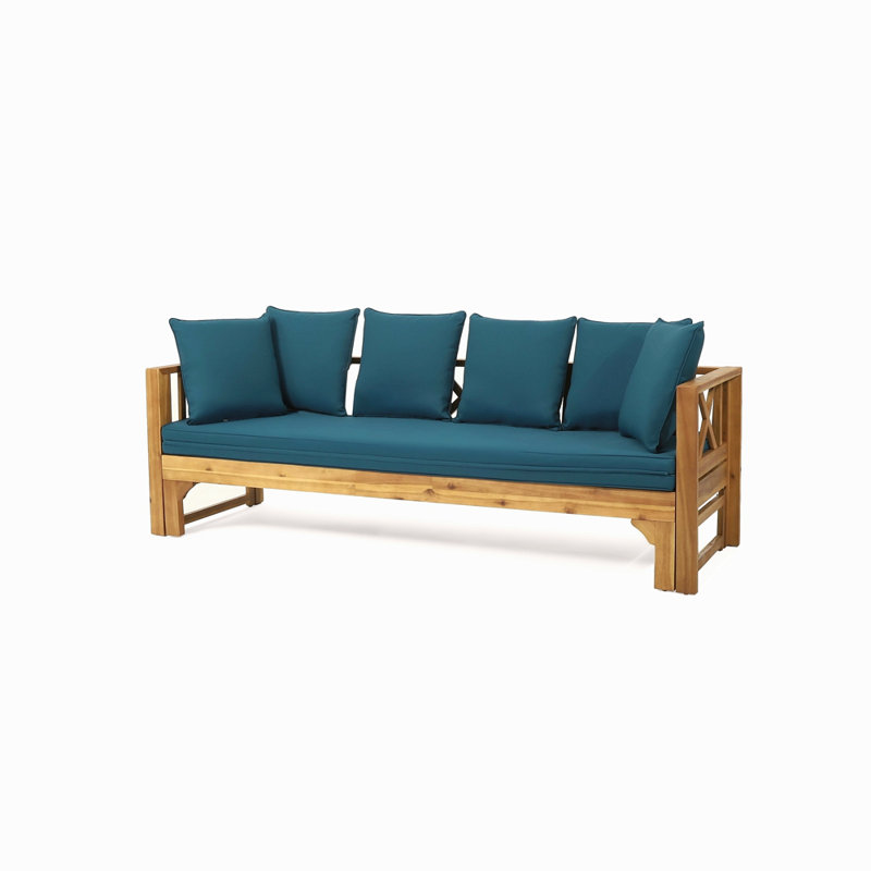 Outdoor Extendable 3 Seater Sofa, Upholstered Cushion Couch, Daybed Sofa Chair, Spacious Seating Lounge Chair, Patio Daybed Sofa For Garden Yard