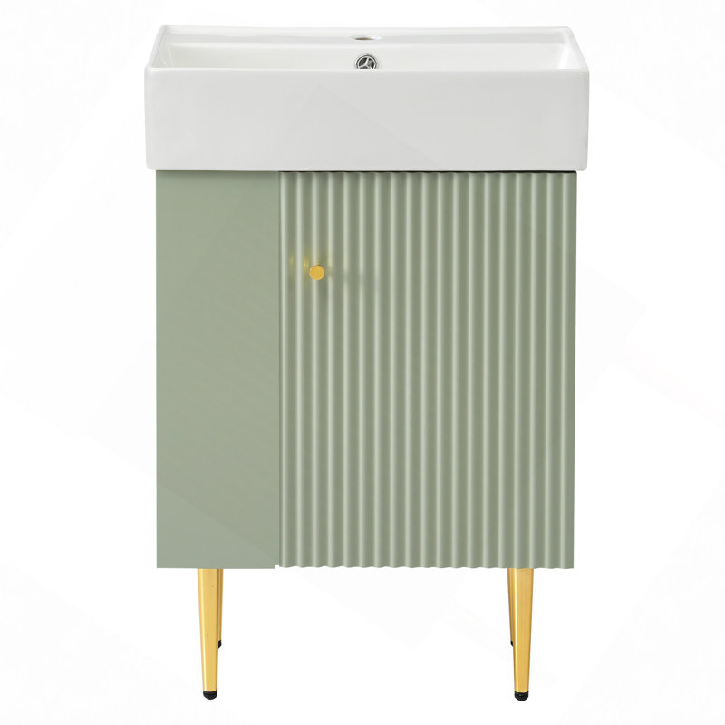 21.6" Bathroom Vanity, Combo Cabinet, Bathroom Storage Cabinet, Single Ceramic Sink, Green